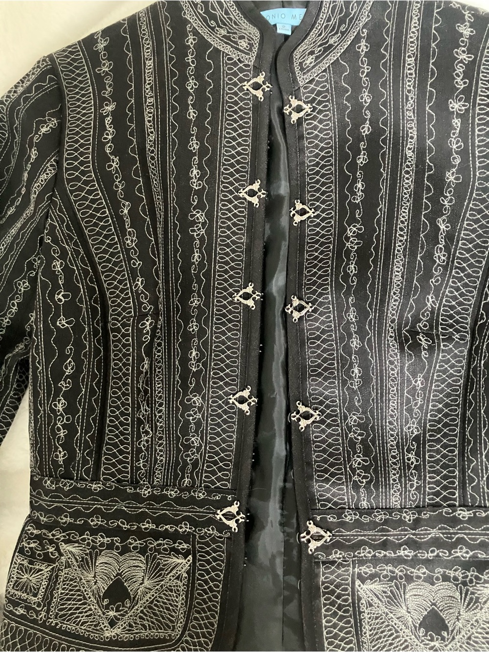 ANTONIO MELANI Black Embroidered Military-Style Jacket